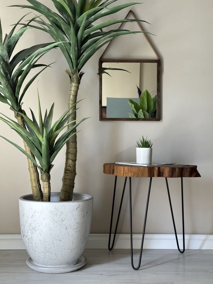 Klasik Saksı Tabaklı Mia Seri- Beyaz Gümüş Mermer Desenli