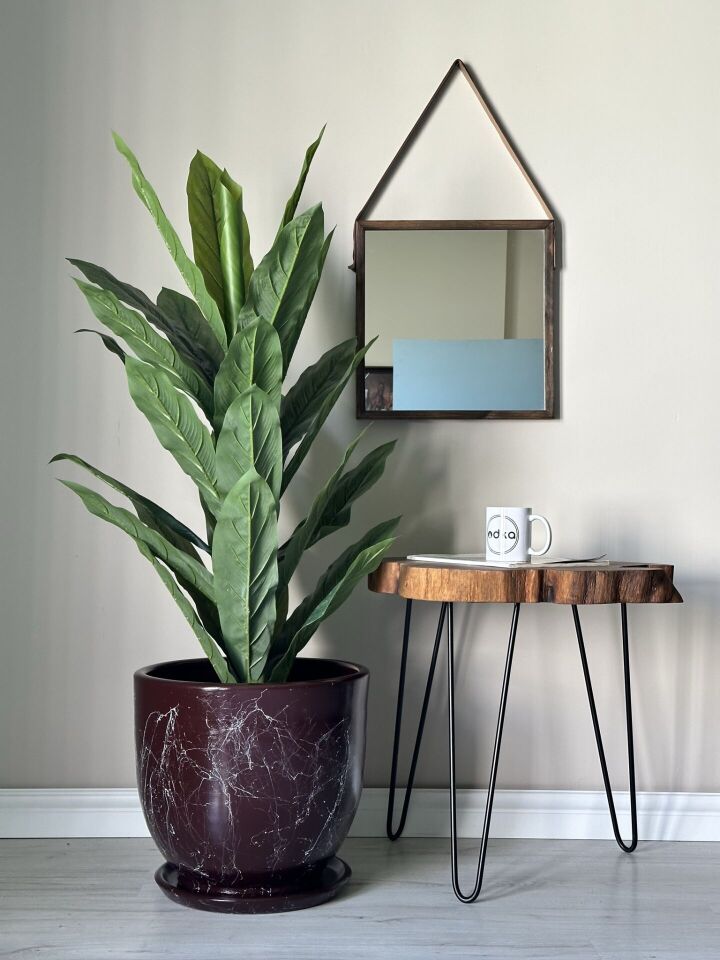Mia Seri Klasik Saksı Tabaklı Yükseklik 30cm Çap 32cm Bordo Mermer Desenli