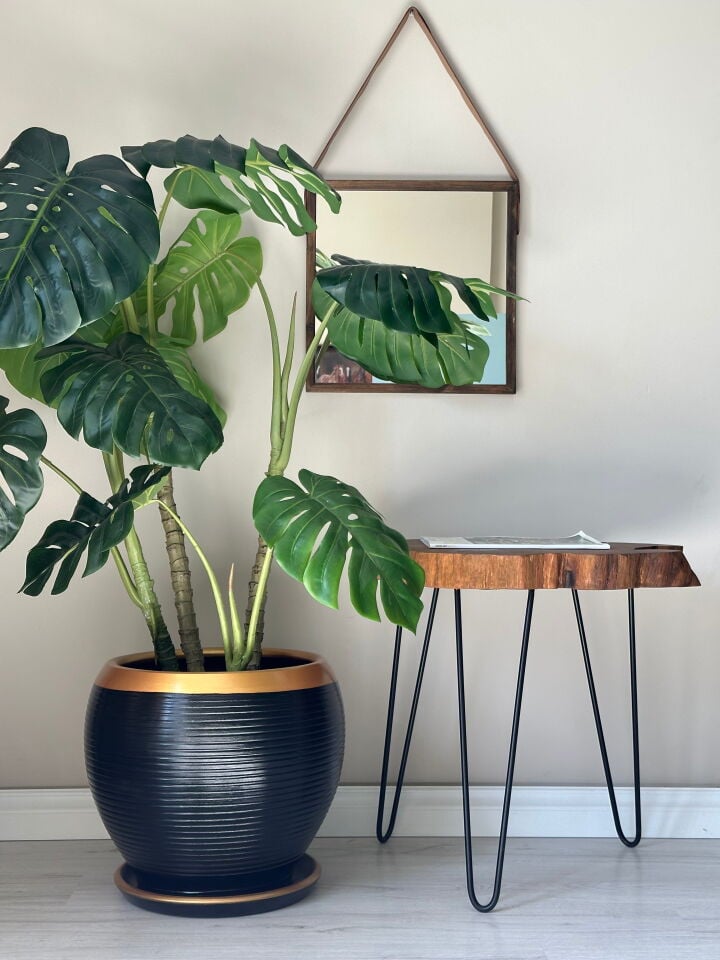 Küre Saksı Tabaklı-Çizgili Gold-Siyah