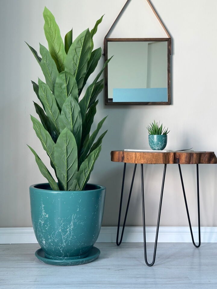 Klasik Saksı Tabaklı Mia Seri- Zümrüt Mermer Desenli