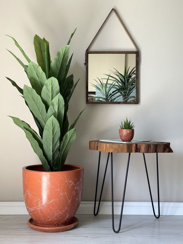 Mia Seri Klasik Saksı Tabaklı Yükseklik 30cm Çap 32cm Kiremit Mermer Desenli