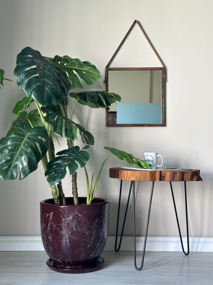 Klasik Saksı Tabaklı Mia Seri- Bordo Mermer Desenli