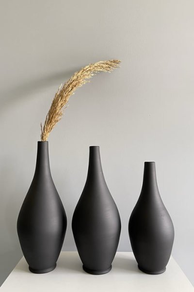 3'lü İnce Ağızlı Vazo Seti  (25cm-30cm-35cm) Siyah