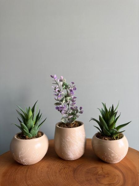 Yapay Bitkili 3lü Saksı Seti (Masa üzeri için uygundur)