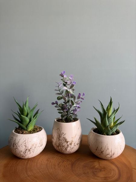 Yapay Bitkili 3lü Saksı Seti (Masa üzeri için uygundur)