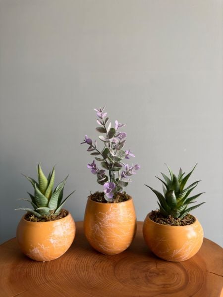 Yapay Bitkili 3lü Saksı Seti (Masa üzeri için uygundur)