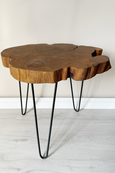 Ceviz Yan Sehpa Metal Ayaklı Yükseklik 55cm