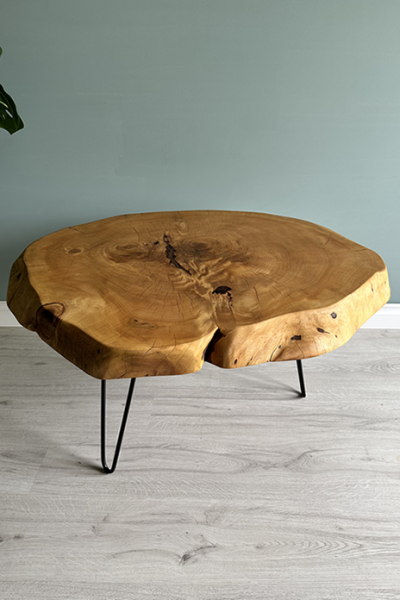 Kütük 2li Sehpa Seti Metal Ayaklı Naturel Renk