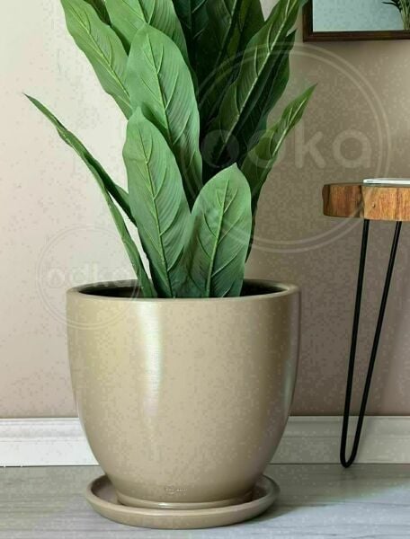 10 Lt Saksı Klasik Saksı Tabaklı Yükseklik 23cm Çap 25cm Bej