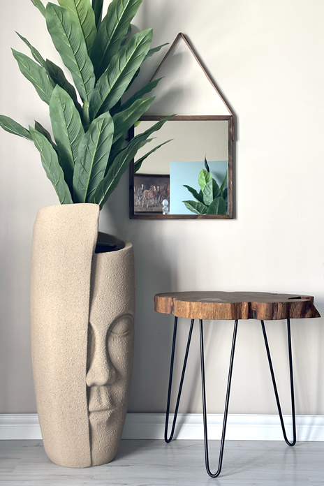 Yarım Yüz Fiber Saksı Bej H:88cmX Çap: 35cmX Derinlik:50cm