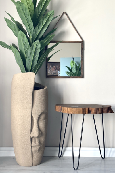 Yarım Yüz Fiber Saksı Bej H:88cmX Çap: 35cmX Derinlik:50cm