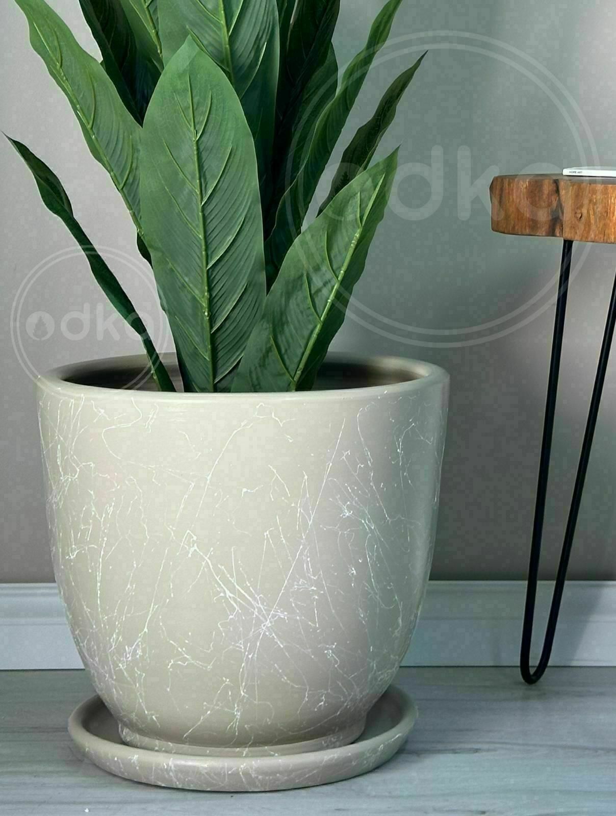 60 Litre Büyük Boy Klasik Saksı Tabaklı Yükseklik 46cm Çap 46cm Taş Mermer Desenli