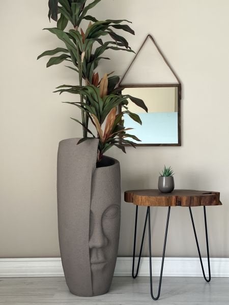 Yarım Yüz Fiber Saksı Vizon H:88cmXÇap: 35cmXDerinlik:50cm