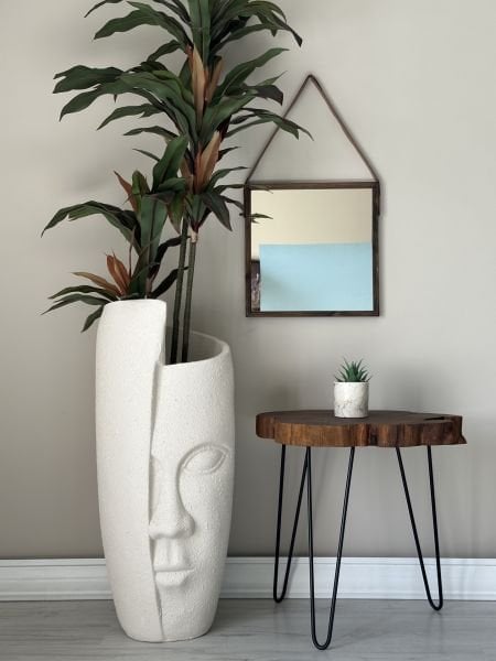 Yarım Yüz Fiber Saksı Ekru H:88cmXÇap: 35cmXDerinlik:50cm