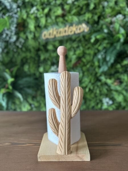 Ahşap Oyma Peçetelik Kağıt Rulo Havluluk Kaktüs