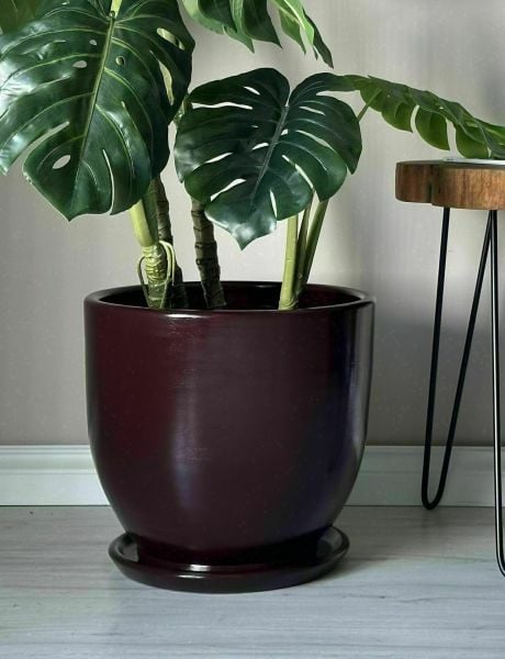 10 Lt Saksı Klasik Saksı Tabaklı Yükseklik 23cm Çap 25cm Bordo