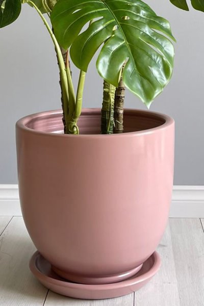 Klasik Saksı Tabaklı-Pembe Yükseklik: 23cm Çap: 25cm