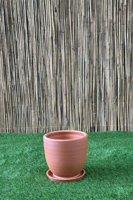 Klasik U Modeli Doğal El yapımı Terracotta Çömlek Saksı Tabaklı H:23cm X Çap:25cm (10 Litre)