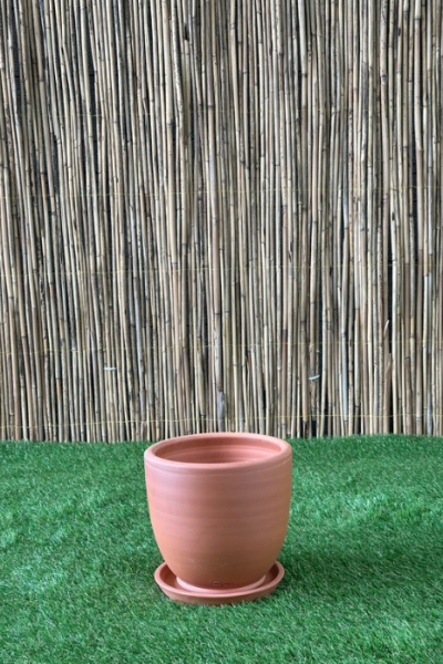 Klasik U Modeli Doğal El yapımı Terracotta Çömlek Saksı Tabaklı H:23cm X Çap:25cm (10 Litre)