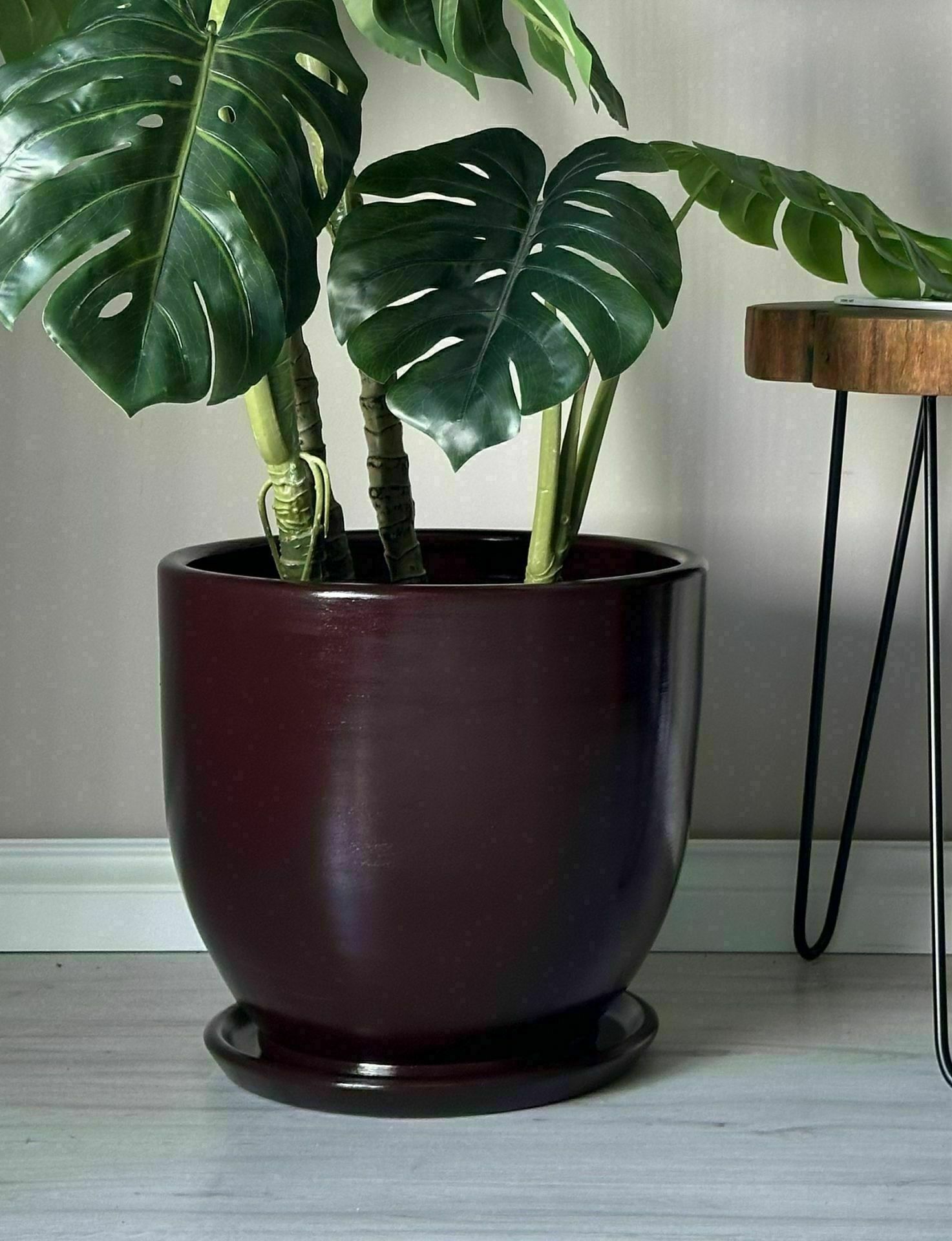 10 Lt Saksı Klasik Saksı Tabaklı Yükseklik 23cm Çap 25cm Bordo