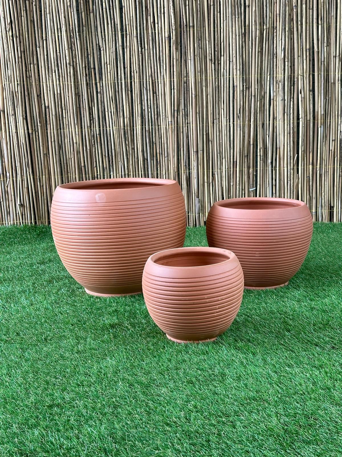Küre Çizgili Doğal El yapımı Terracotta Çömlek Saksı Tabaklı