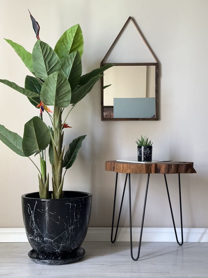 Klasik Saksı Tabaklı Mia Seri- Siyah Mermer Desenli