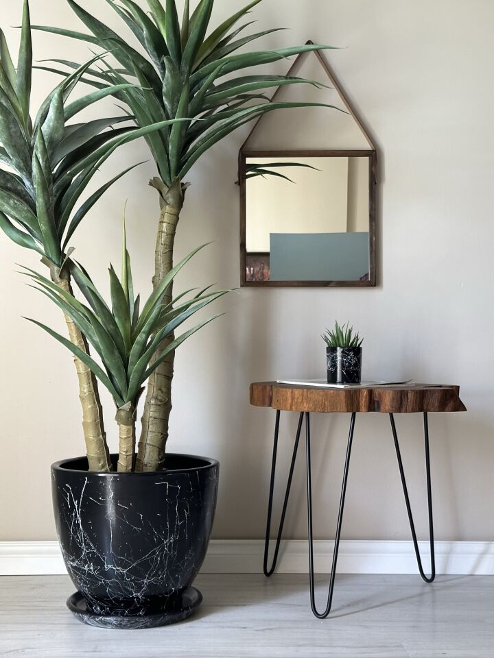 Klasik Saksı Tabaklı Mia Seri- Siyah Mermer Desenli