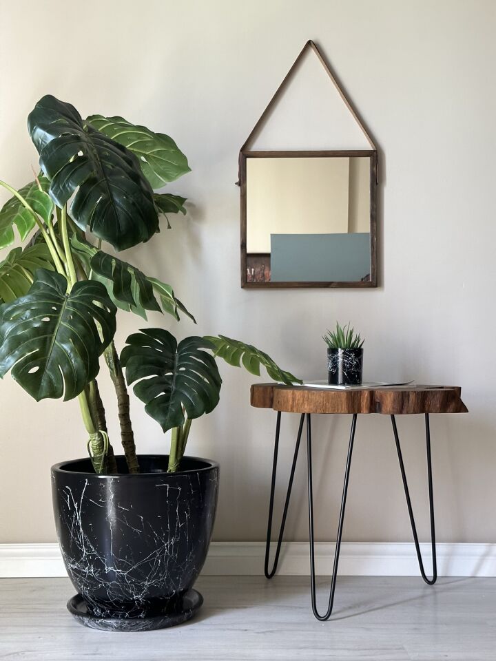 Klasik Saksı Tabaklı Mia Seri- Siyah Mermer Desenli