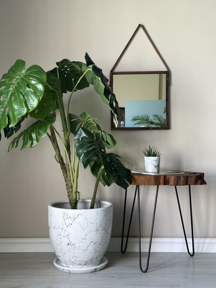 Klasik Saksı Tabaklı Mia Seri-Beyaz Siyah Mermer Desenli