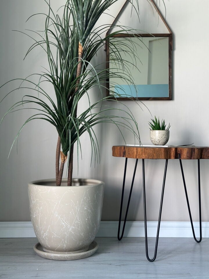 Klasik Saksı Tabaklı Mia Seri- Taş Mermer Desenli