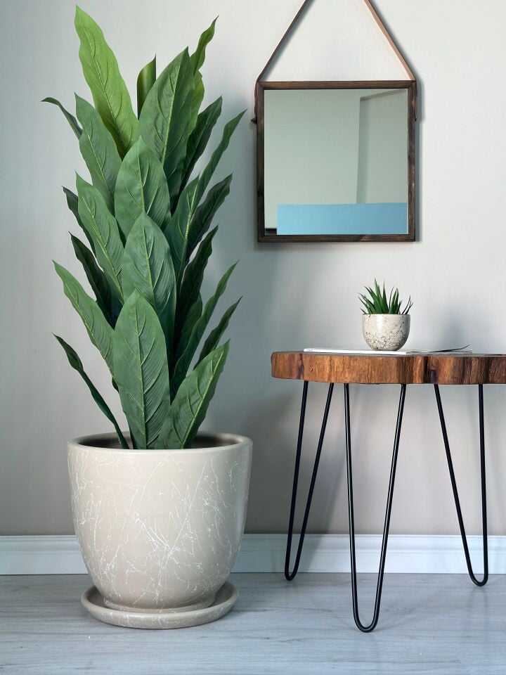 Klasik Saksı Tabaklı Mia Seri- Taş Mermer Desenli