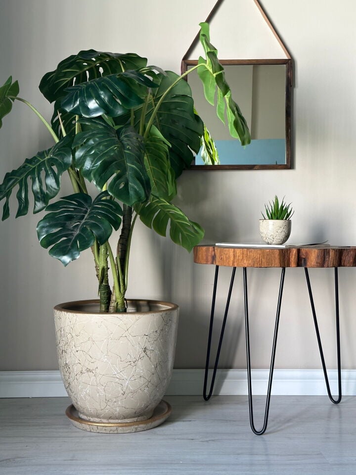 Lily Seri 60 Litre Büyük Boy Klasik Saksı Tabaklı Yükseklik 46cm Çap 46cm