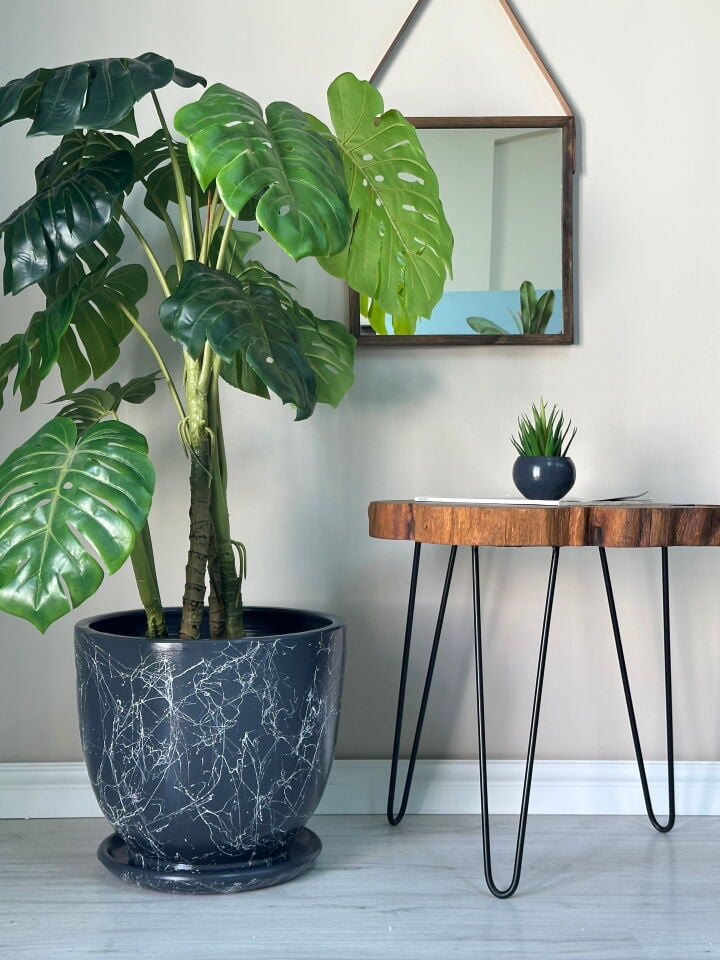 Klasik Saksı Tabaklı Mia Seri- Antrasit Mermer Desenli