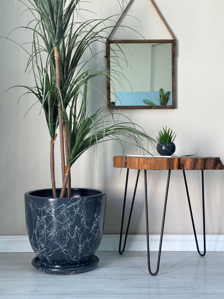 Klasik Saksı Tabaklı Mia Seri- Antrasit Mermer Desenli