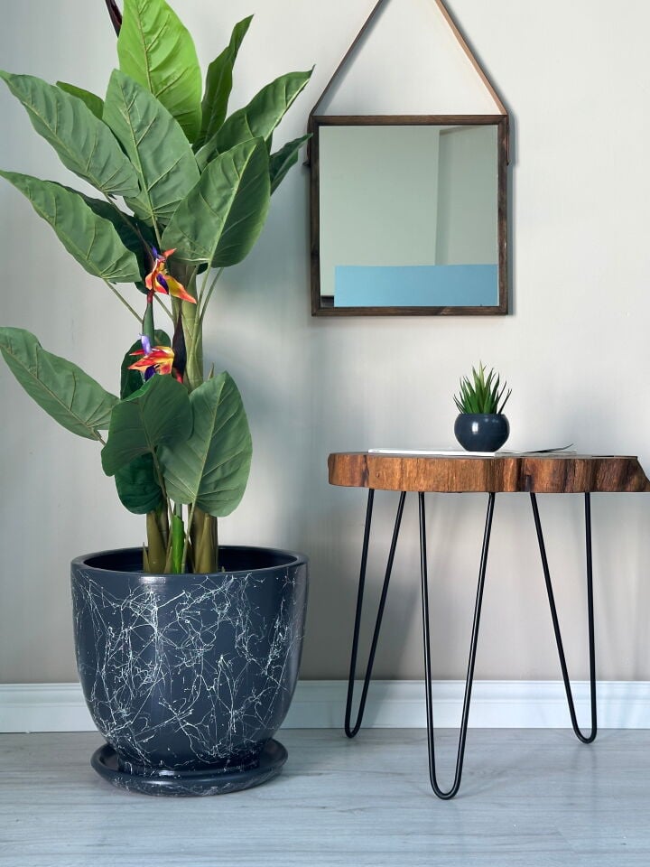 Klasik Saksı Tabaklı Mia Seri- Antrasit Mermer Desenli