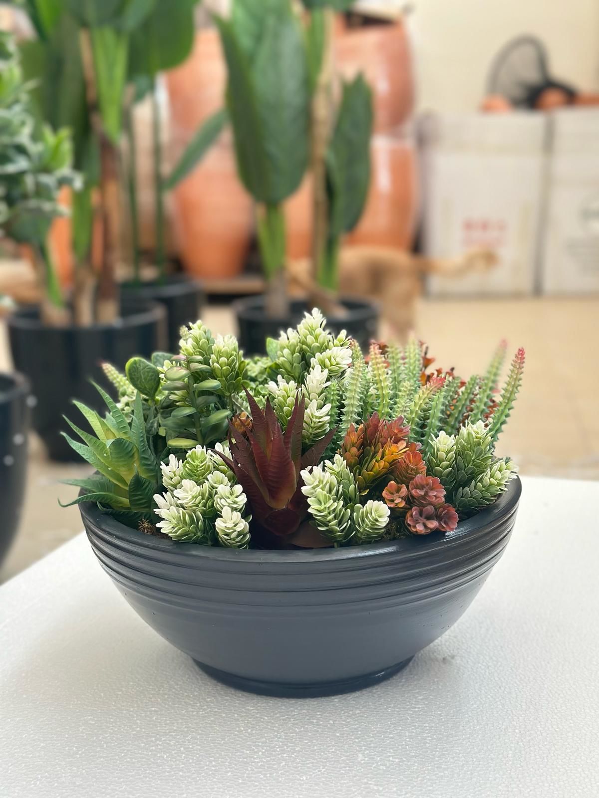 Yapay Bitkili Aranjman Saksı Antrasit