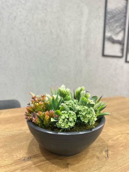 Yapay Bitkili Aranjman Saksı Antrasit