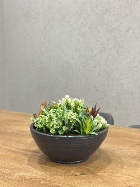 Yapay Bitkili Aranjman Saksı Antrasit