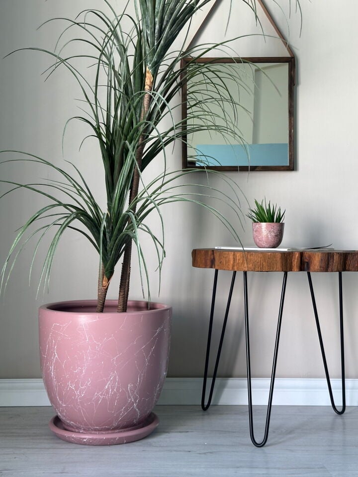 Klasik Saksı Tabaklı Mia Seri- Pembe Mermer Desenli