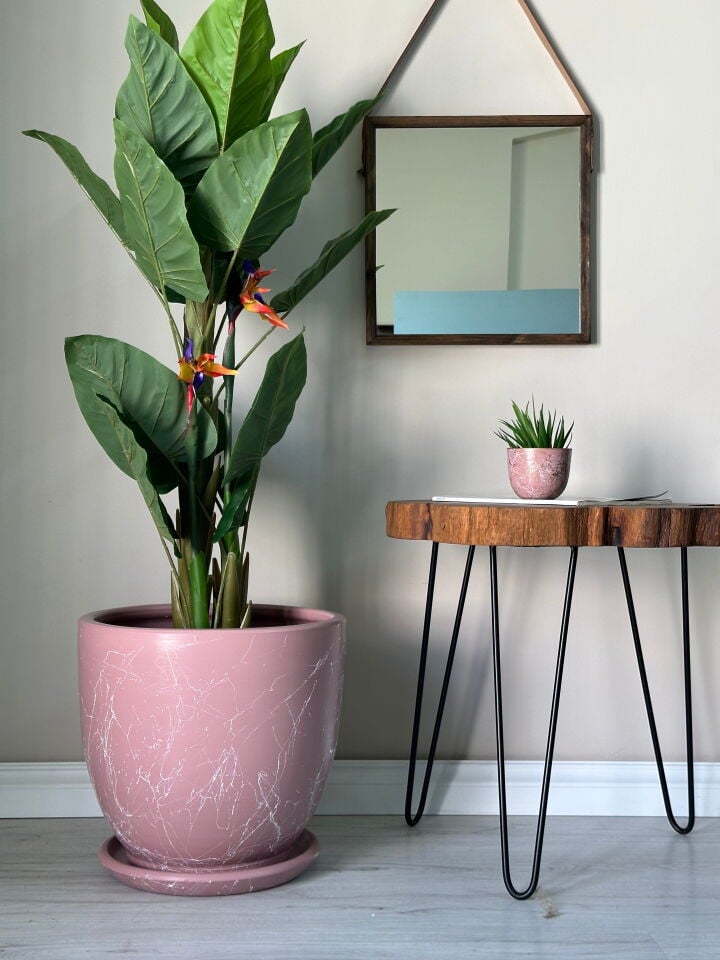 Klasik Saksı Tabaklı Mia Seri- Pembe Mermer Desenli