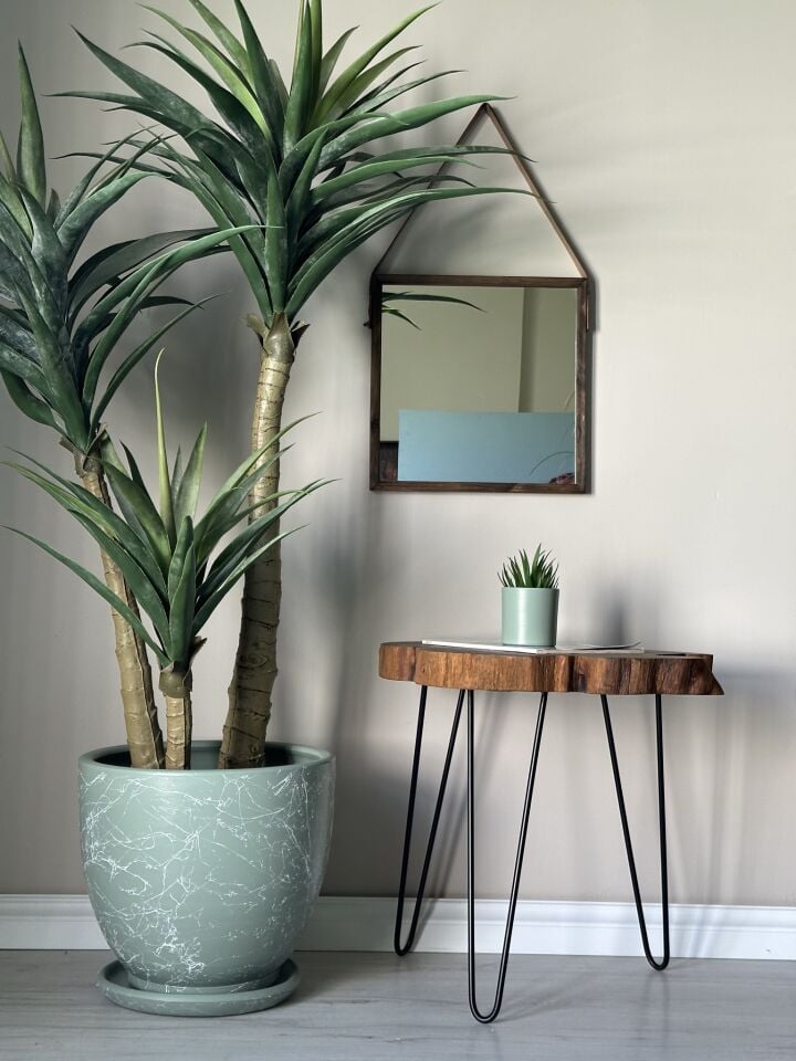 Klasik Saksı Tabaklı Mia Seri- Mint Yeşili Mermer Desenli Yükseklik: 38cm Çap: 40cm