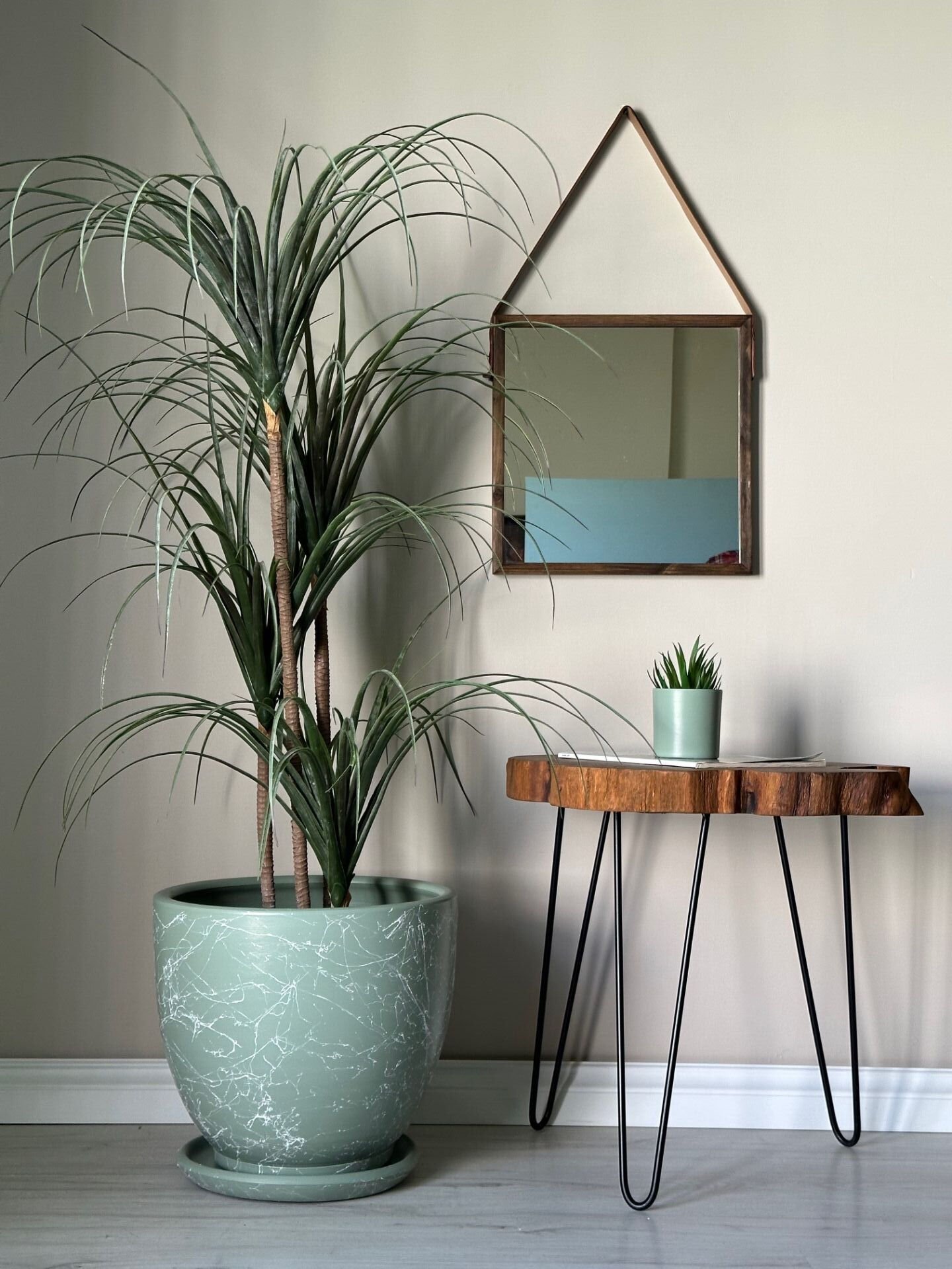 Klasik Saksı Tabaklı Mia Seri- Mint Yeşili Mermer Desenli