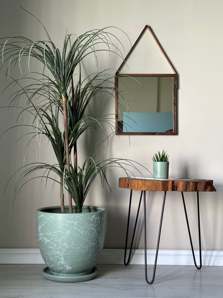 Klasik Saksı Tabaklı Mia Seri- Mint Yeşili Mermer Desenli