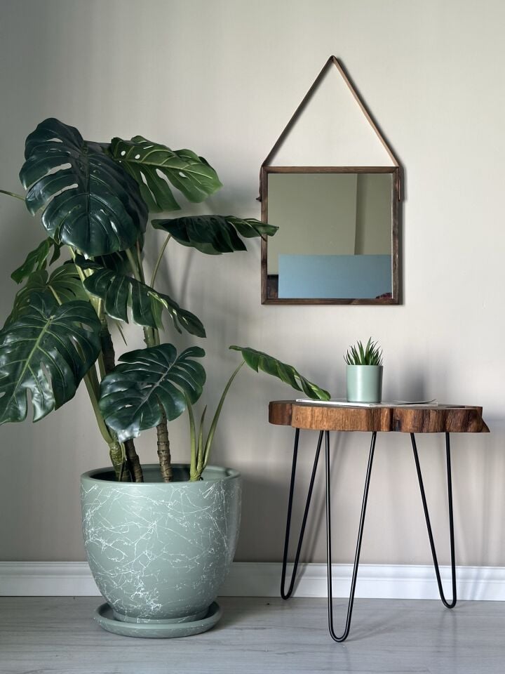 Klasik Saksı Tabaklı Mia Seri- Mint Yeşili Mermer Desenli Yükseklik: 38cm Çap: 40cm