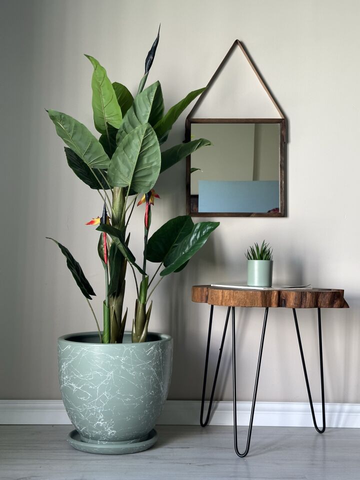 Klasik Saksı Tabaklı Mia Seri- Mint Yeşili Mermer Desenli Yükseklik: 38cm Çap: 40cm