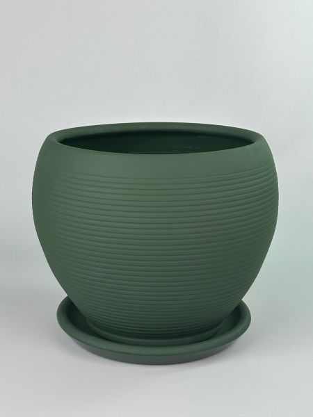 Küre Saksı Tabaklı-Çizgili Mat Koyu Yeşil