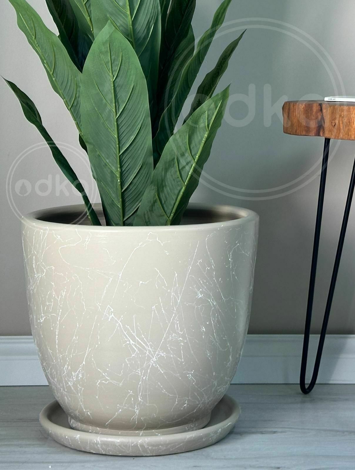 10 Lt Saksı Klasik Saksı Tabaklı Yükseklik 23cm Çap 25cm Taş Mermer Desenli