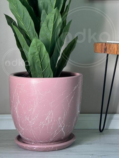 10 Lt Saksı Klasik Saksı Tabaklı Yükseklik 23cm Çap 25cm Pembe Mermer Desenli