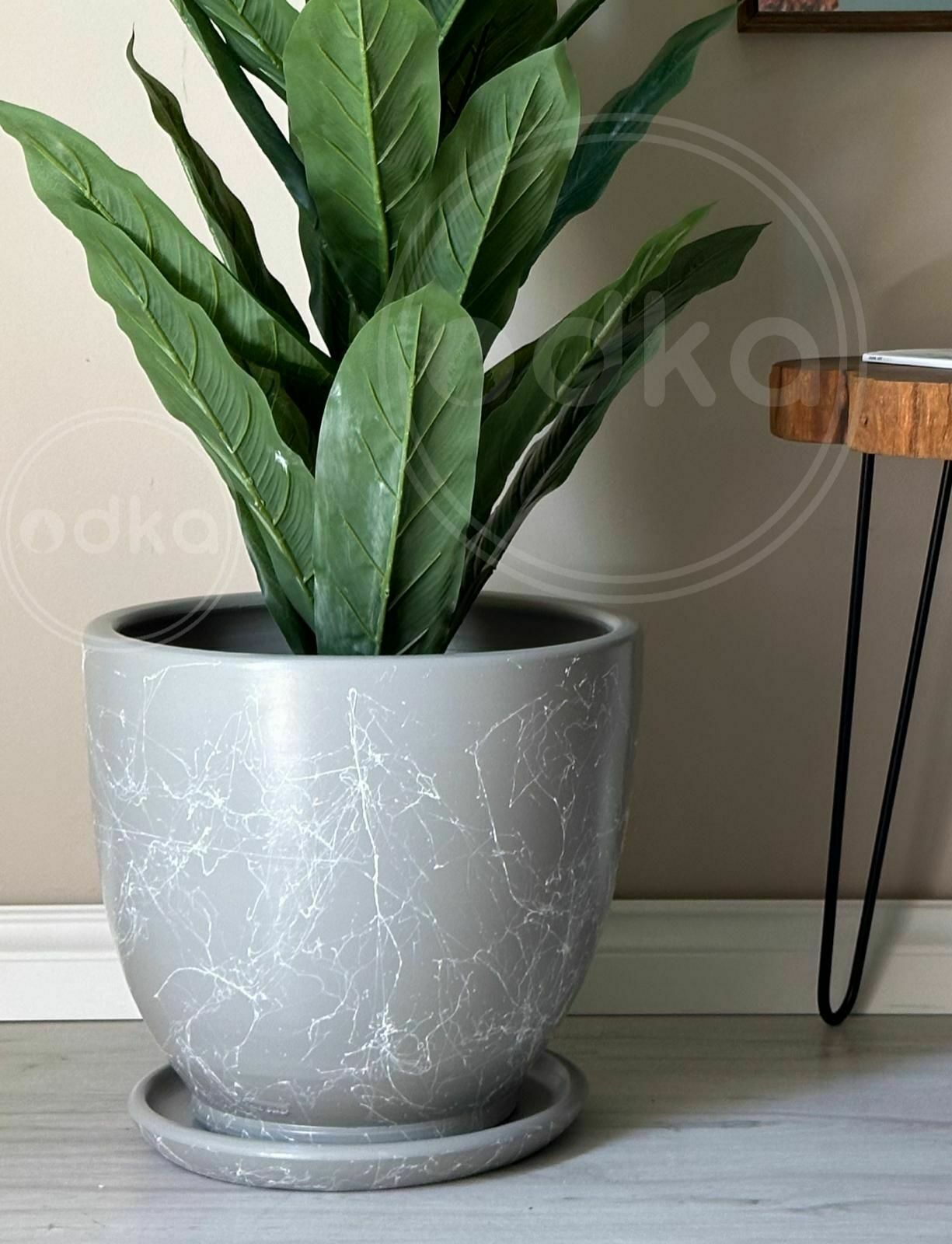 10 Lt Saksı Klasik Saksı Tabaklı Yükseklik 23cm Çap 25cm Granit Mermer Desenli