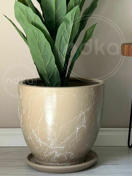 10 Lt Saksı Klasik Saksı Tabaklı Yükseklik 23cm Çap 25cm Bej Mermer Desenli
